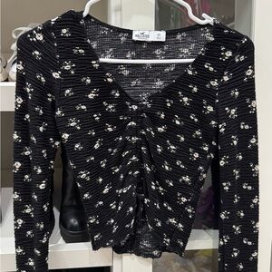 Hollister Black and White Floral Long Sleeve Top